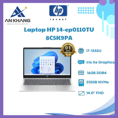 Laptop HP 14-ep0110TU 8C5K9PA (Intel Core i7-1355U | 16GB | 512GB | Intel Iris Xe | 14 inch FHD | Win 11 | Bạc) - Hàng Chính Hãng