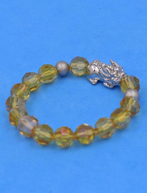 Vòng tay Pha Lê Vàng Đậm cắt giác 10 ly Mix Tỳ Hưu inox 2 Bi VFLGVDTHTRHB10 - Vòng tay thời trang phong thủy