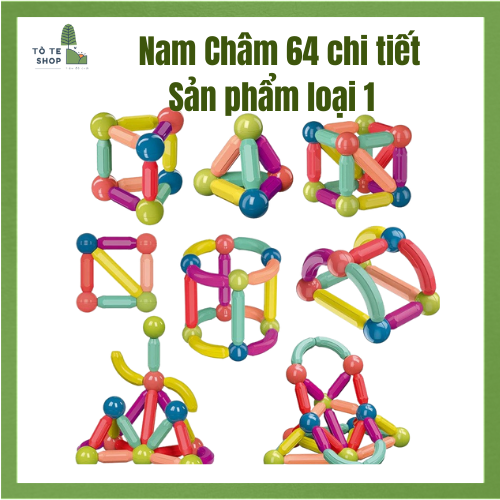 Bộ xếp hình nam châm 64 PCS MAGNETIC STICK - Đồ chơi giáo dục STEM cho bé, hộp loại 1 chú ong vàng