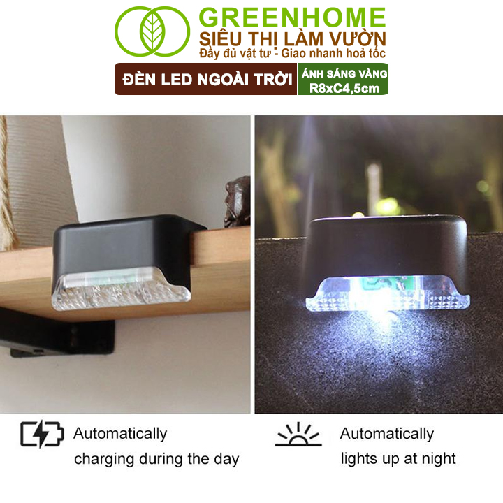 Đèn Led Năng Lượng Mặt Trời Greenhome, R8xc4,5cm, Vàng Ấm, Chống Nước, Ốp Lan Can, Trang Trí Ban Công, Sân Vườn