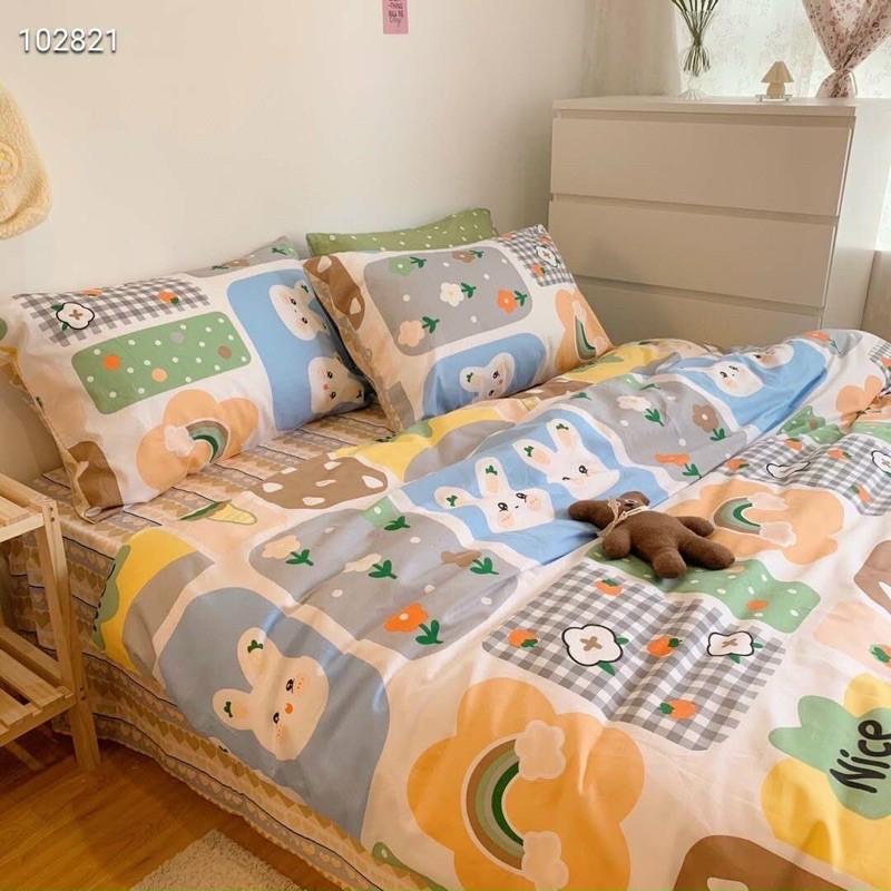 Bộ chăn Ga Gối Cotton living 100%cotton Hàng Nhập Khẩu Cao Câp 4 Món Ngộ Nghĩnh