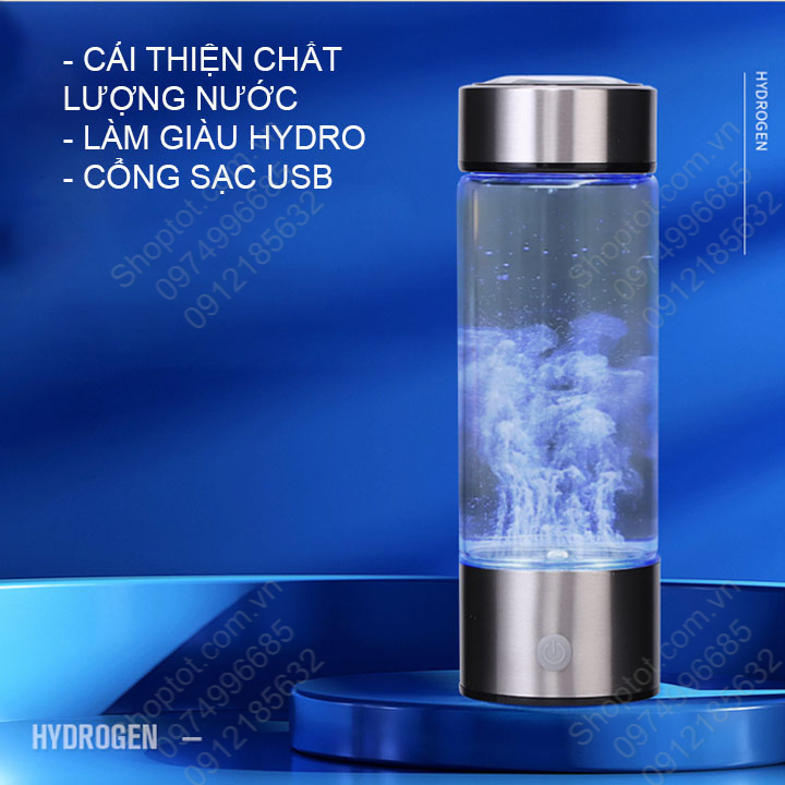 Bình tạo nước Hudrogen cầm tay bằng thủy tinh, loại 420ml, sử dụng pin sạc