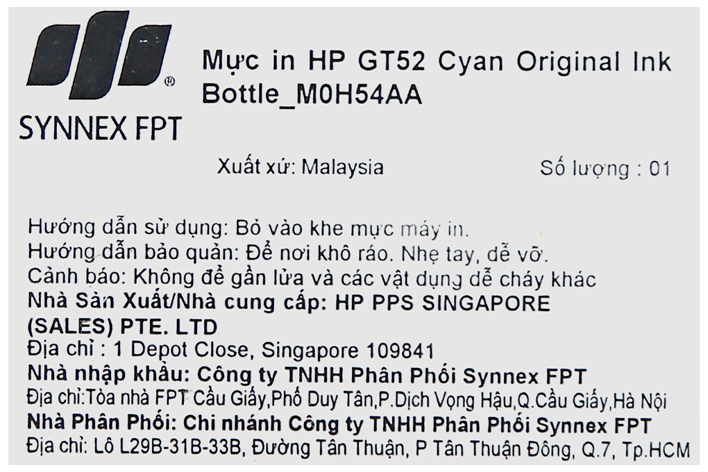 Mực in phun HP GT52 Cyan Original Ink Bottle_M0H54AA - Hàng chính hãng