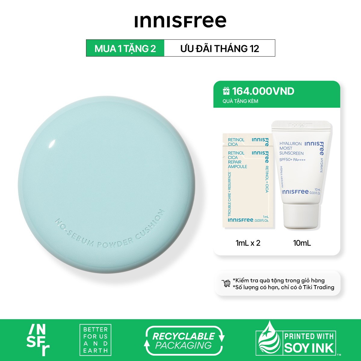 Phấn Nước Kiềm Dầu Innisfree No Sebum Powder Cushion 14 G - 23N