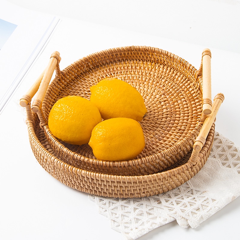 Khay mây tròn có quai cầm 2 bên cao cấp sang trọng