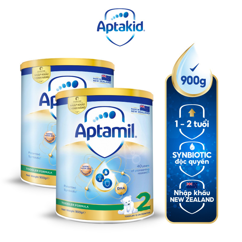 Combo 2 Sữa bột Aptamil New Zealand hộp thiếc số 2 (900g/lon) cho bé 12-24 tháng tuổi