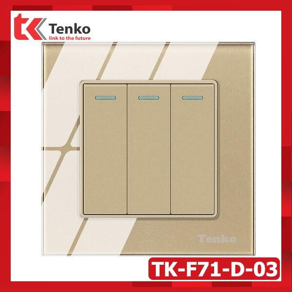 Công Tắc 3 Nút Mặt Kính Cường Lực Chống Va Đập - Chống Xước Tenko TK-F71-D-03 Màu Trắng