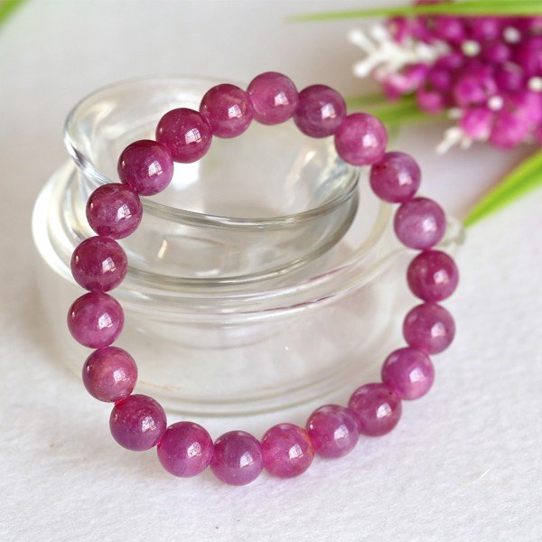 Vòng tay phong thủy đá Ruby size hạt 8 ly  - đá thiên nhiên 100% bao kiểm định