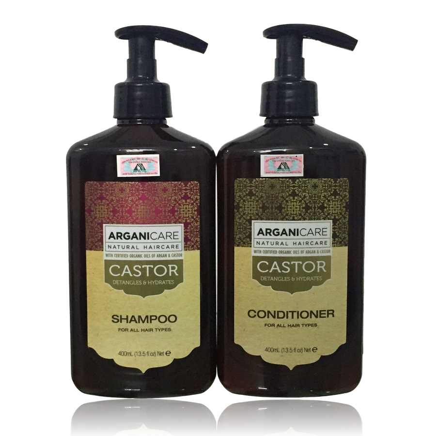 Bộ gội xả Arganicare Castor shampoo &amp; conditioner dưỡng ẩm phục hồi ngăn ngừa rụng tóc Israel 400ml