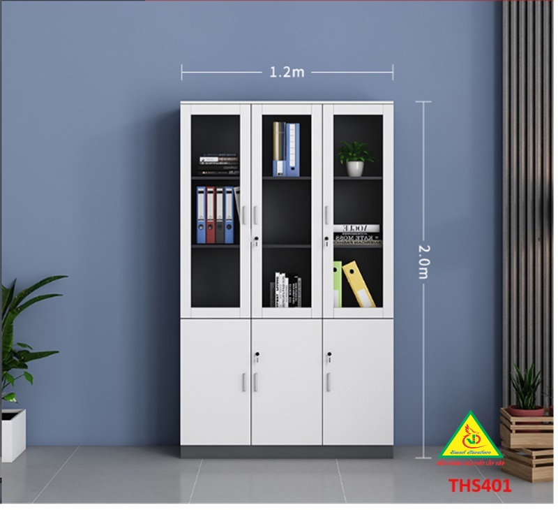 Tủ hồ sơ, tủ tài liệu, tủ văn phòng gỗ MDF cánh kính THS401 - Nội thất lắp ráp Viễn Đông adv