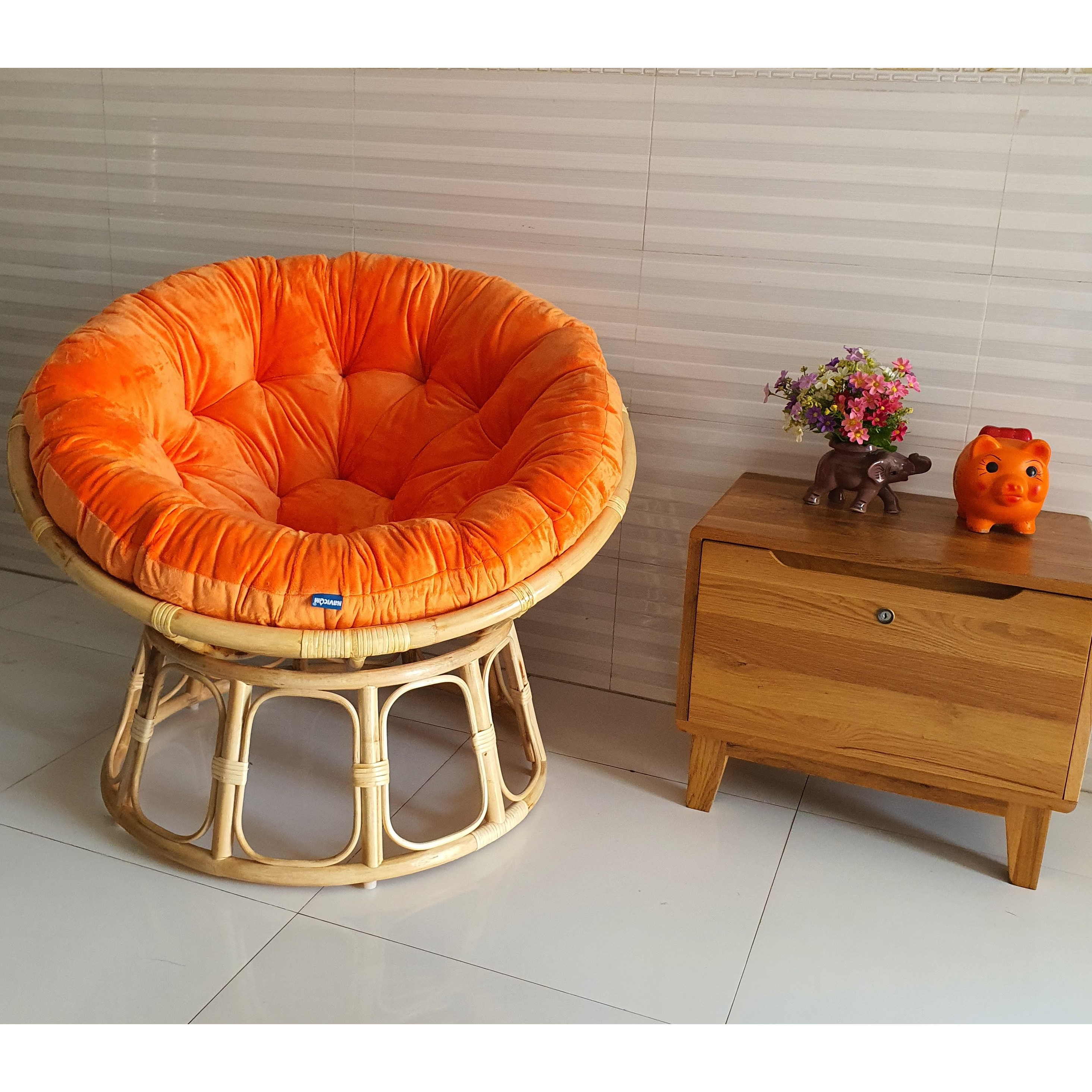 Ghế thư giãn papasan đủ size (vải nhung màu cam)