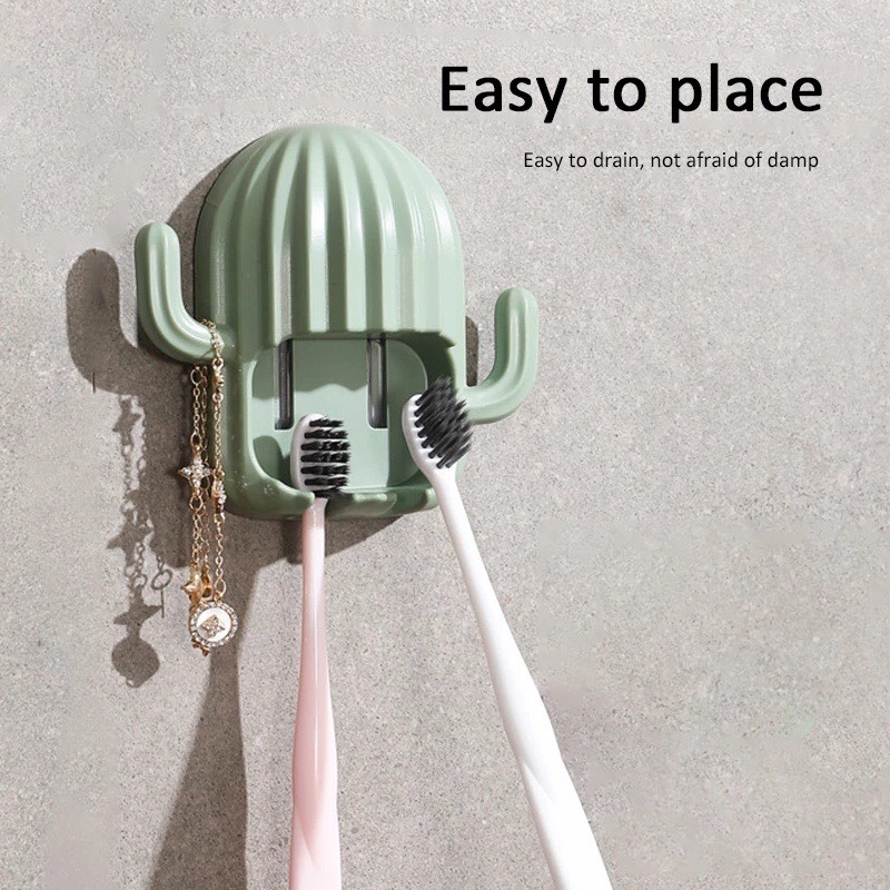 Giá Đỡ Bàn Chải Đánh Răng Gắn Tường Không Cần Khoan Hình Cây Xương Rồng Hoạt Hình Dễ Thương