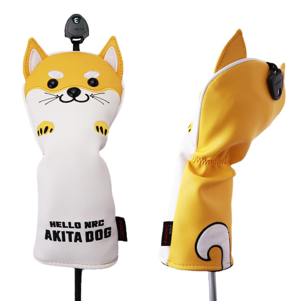 4x Golf Wood Head Covers No. 1 3 5 UT Driver Headcover Cute AKITA Dog Club Cover