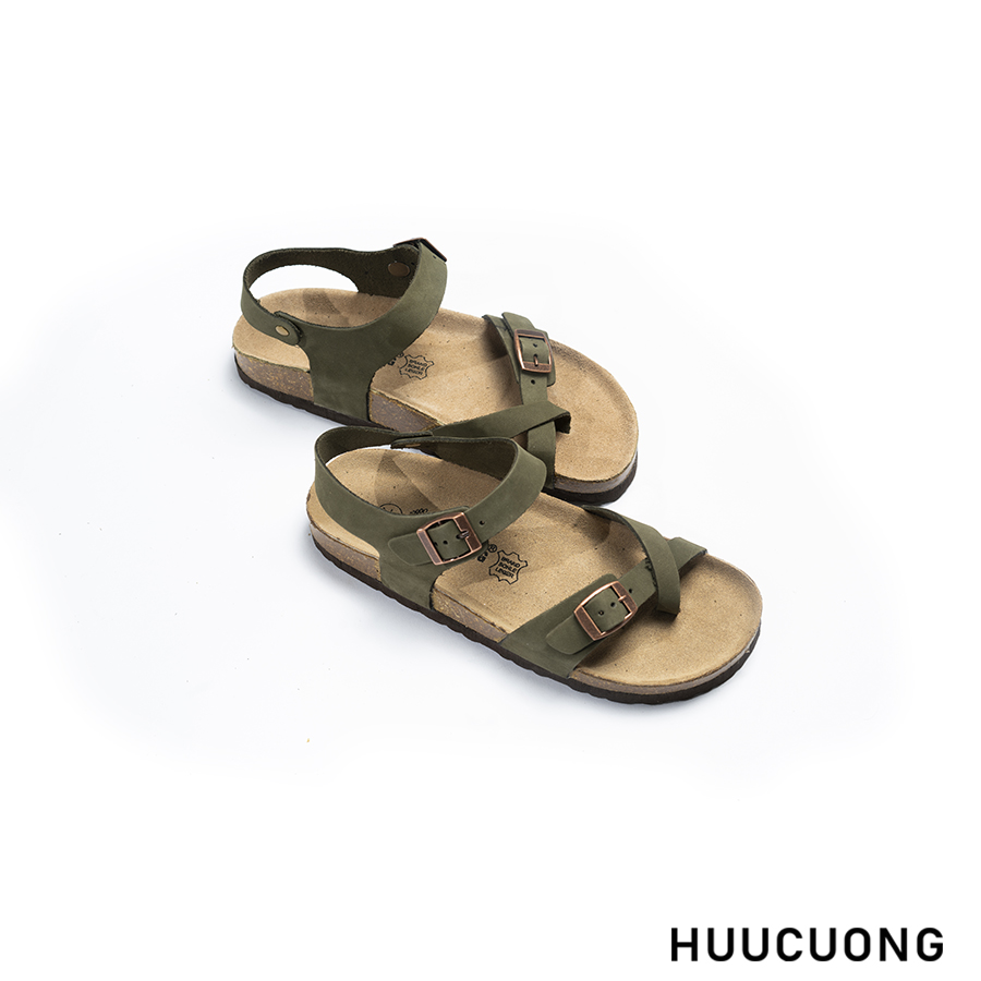 Sandal unisex xỏ ngón da bò rêu handmade