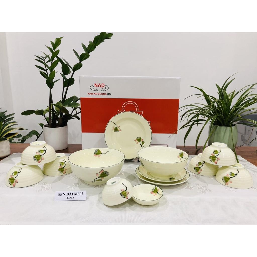BỘ ĐỒ ĂN GỐM SỨ CAO CẤP BÁT TRÀNG - SEN ĐÀI