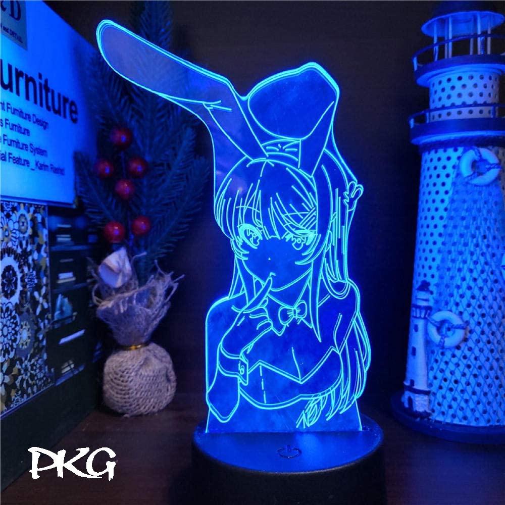 Đèn Ngủ Led 3D Hình Senpai Mai Sakurajima Kawaii Quà Tặng Trang Trí cảm ứng có Điều khiển từ xa nháy sáng 16 màu