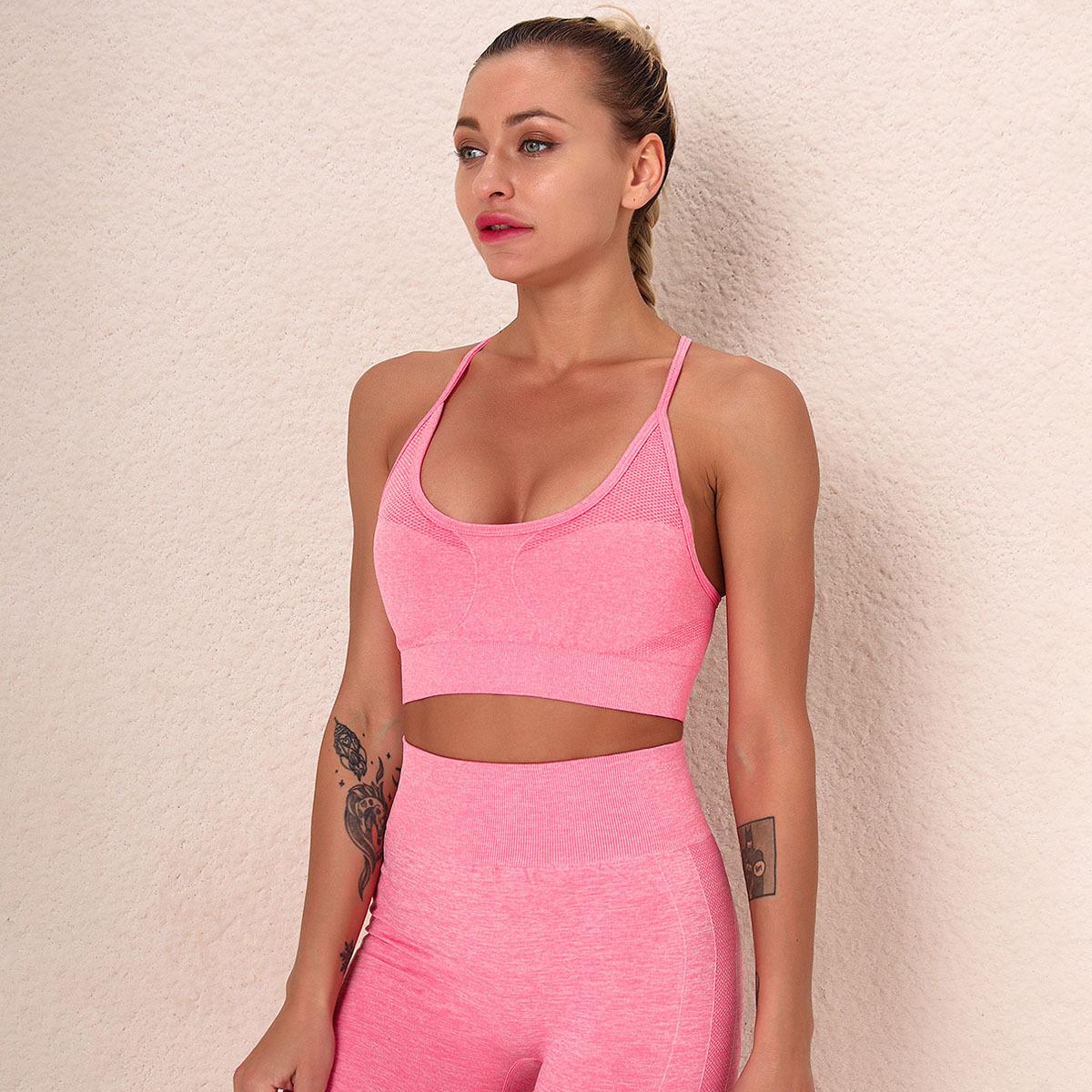 Nữ Liền Mạch Rỗ Áo Ngực Thể Thao Không Có Xương Người Phụ Nữ Mùa Hè Hàng Đầu Với Ly Dây Criss Cross Hở Lưng Thể Thao Áo Ngực Thể Thao