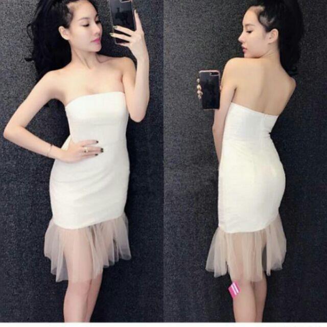 Đầm cúp đuôi cá phối lưới