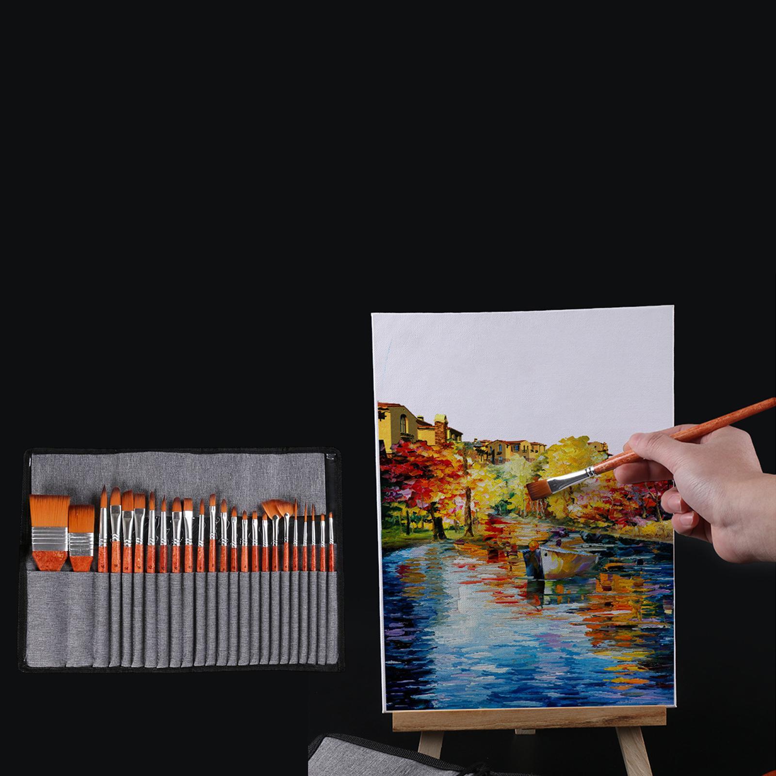 24Pcs Artist Paint Brushes, Wood Handle with Storage Case Paint Brush Pen Set Body Paint Tools Painting Brushes for Body Face Beginner Pros