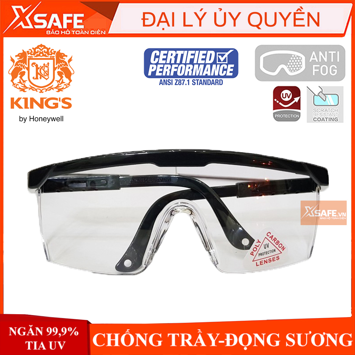 Kính bảo hộ lao động Kings Ky151 - Mắt kính chống bụi, chống tia UV chống trầy xước, đọng hơi sương