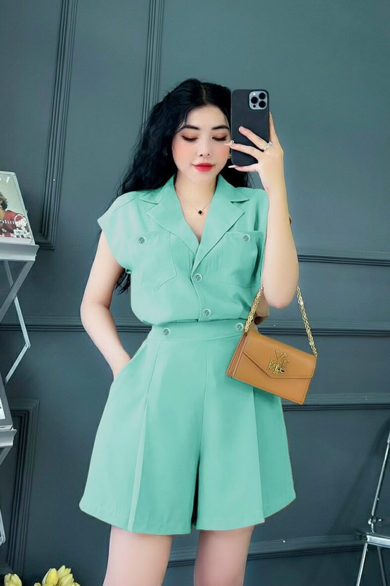 Sét nguyên bộ áo sơ mi 2 túi quần short xinh xắn