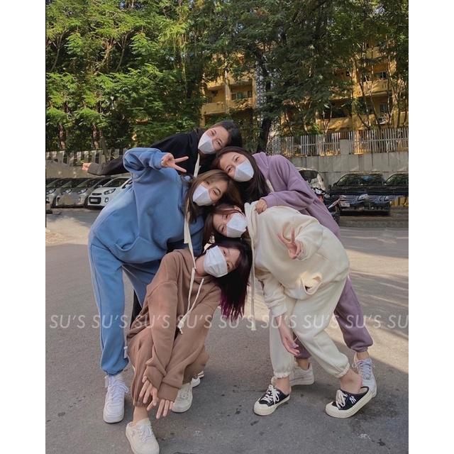 Bộ nỉ mũ lót bông nhẹ thích hợp mặc nhà
