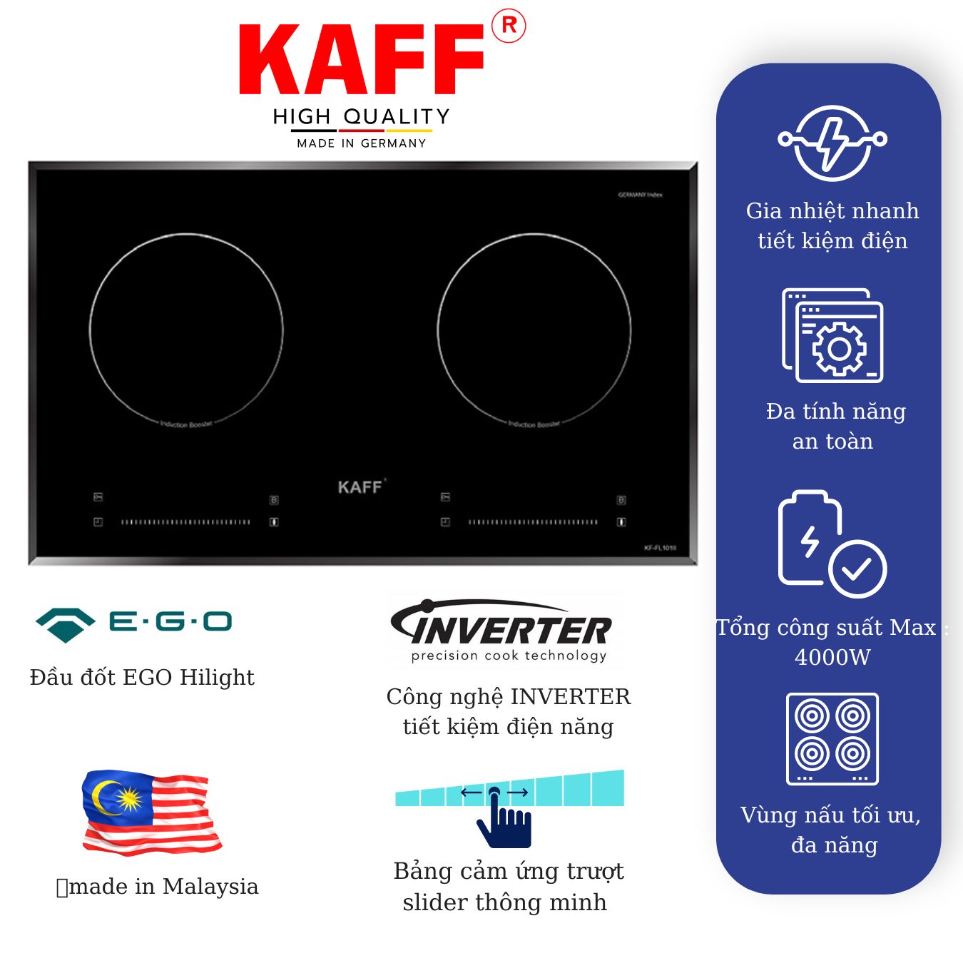 Bếp âm từ đôi nhập khẩu Malaysia KAFF KF-FL101II - Hàng chính hãng