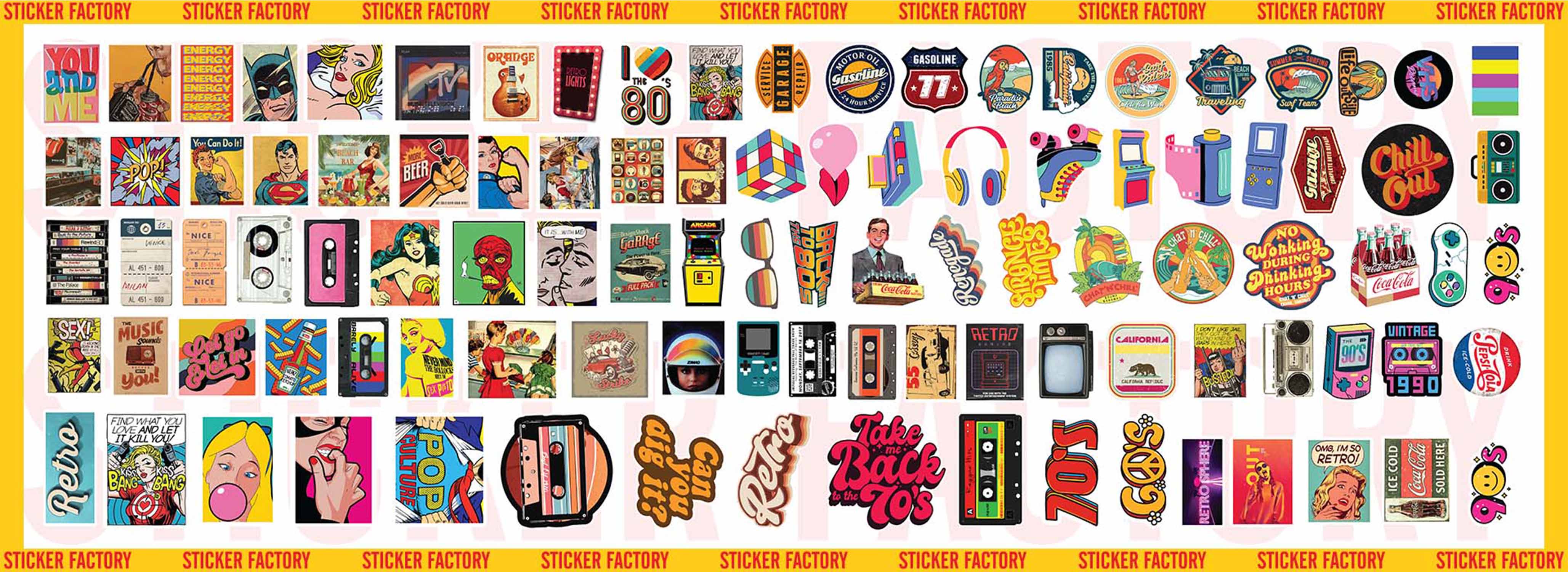 Retro Vintage - Set 100 sticker decal hình dán nón bảo hiểm, laptop, xe máy, ô tô - STICKER FACTORY