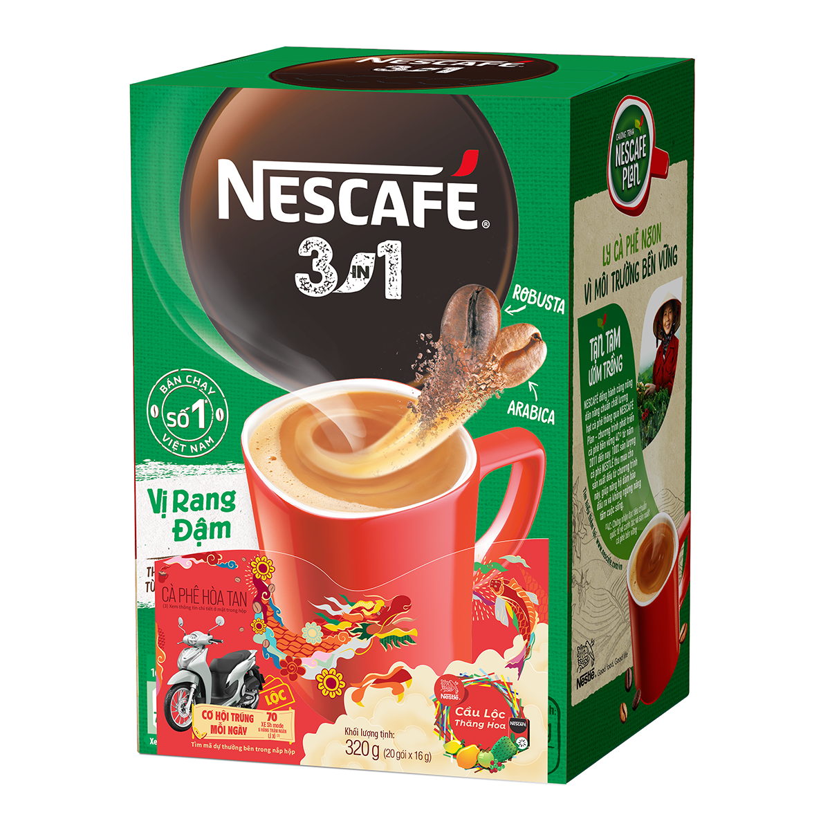 [Tặng Túi vải có dây đeo Nescafé] Combo 4 Hộp Nescafé 3in1 VỊ RANG ĐẬM (16g x 20 gói) - Phiên bản Tết 2024