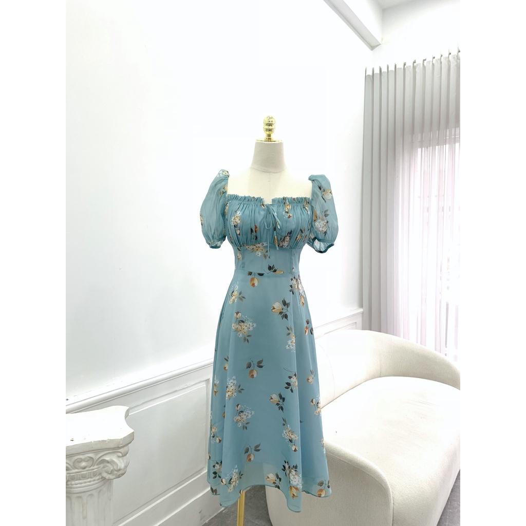 TIELA Đầm váy hoa xanh nhún ngực - Nene Dress