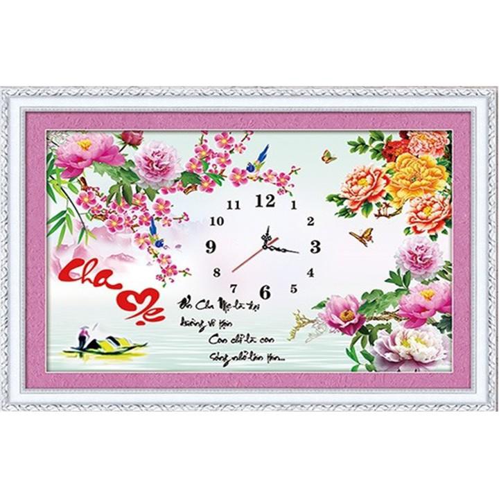 Tranh đá cha mẹ hoa mẫu đơn đồng hồ LG1049 - kích thước: 65 * 45cm.