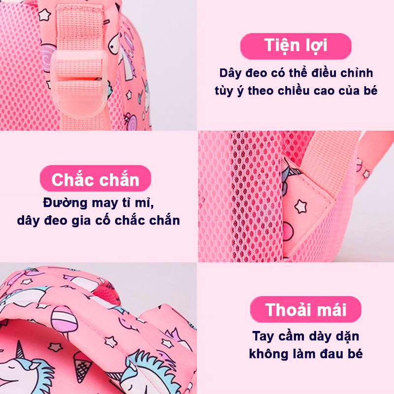 Balo mẫu giáo hình unicorn vải dù không thấm nước cho bé 3-5 tuổi – B017