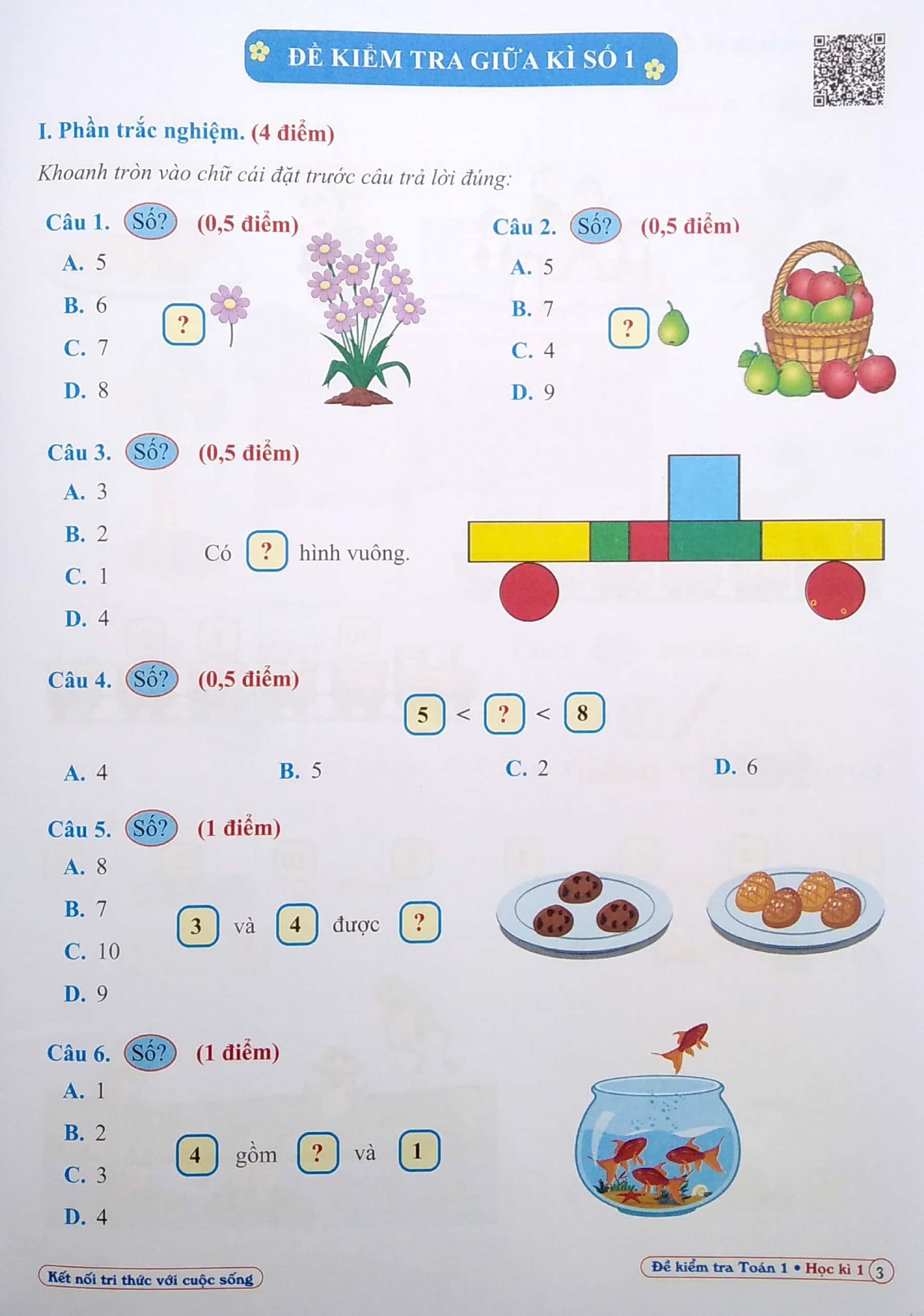 Đề Kiểm Tra Toán Lớp 1 - Học Kì 1 (Kết Nối Tri Thức Với Cuộc Sống)