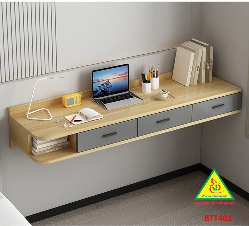Bàn làm việc, bàn trang điểm treo tường bằng gỗ  BTT401 - Nội thất lắp ráp Viendong Adv