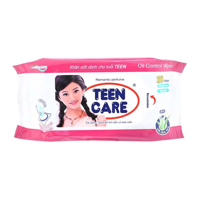 Combo 5 Gói Khăn Ướt Teen Care 20 miếng/ gói - Hương Nước Hoa  ( Màu Hồng)