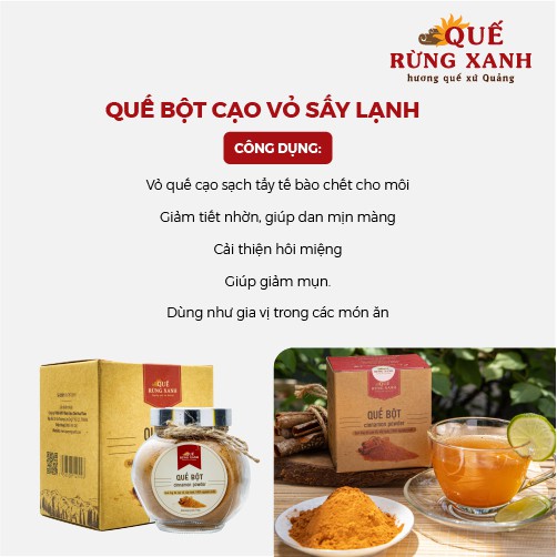 Quế Bột cạo vỏ, sấy lạnh, giúp lưu thông máu, giảm mỡ máu, tốt cho tim mạch, ổn định đường huyết - Xuất xứ: Quảng Ngãi, 100 gram/ Hũ - Quế Rừng Xanh