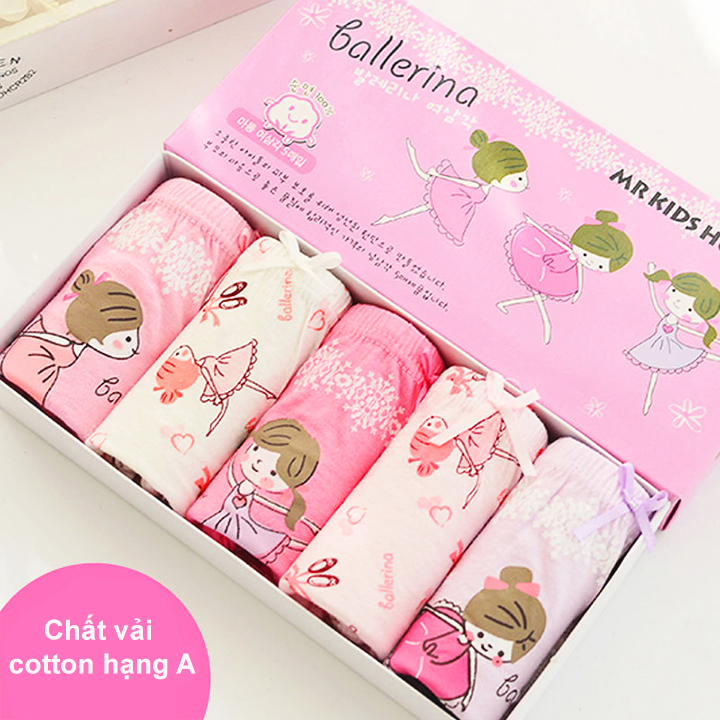 Set 5 quần chip kháng khuẩn cho bé gái, Hộp 5 quần lót cho bé gái 1-12 tuổi xuất Hàn cao cấp chất cotton Baby-S - SC024