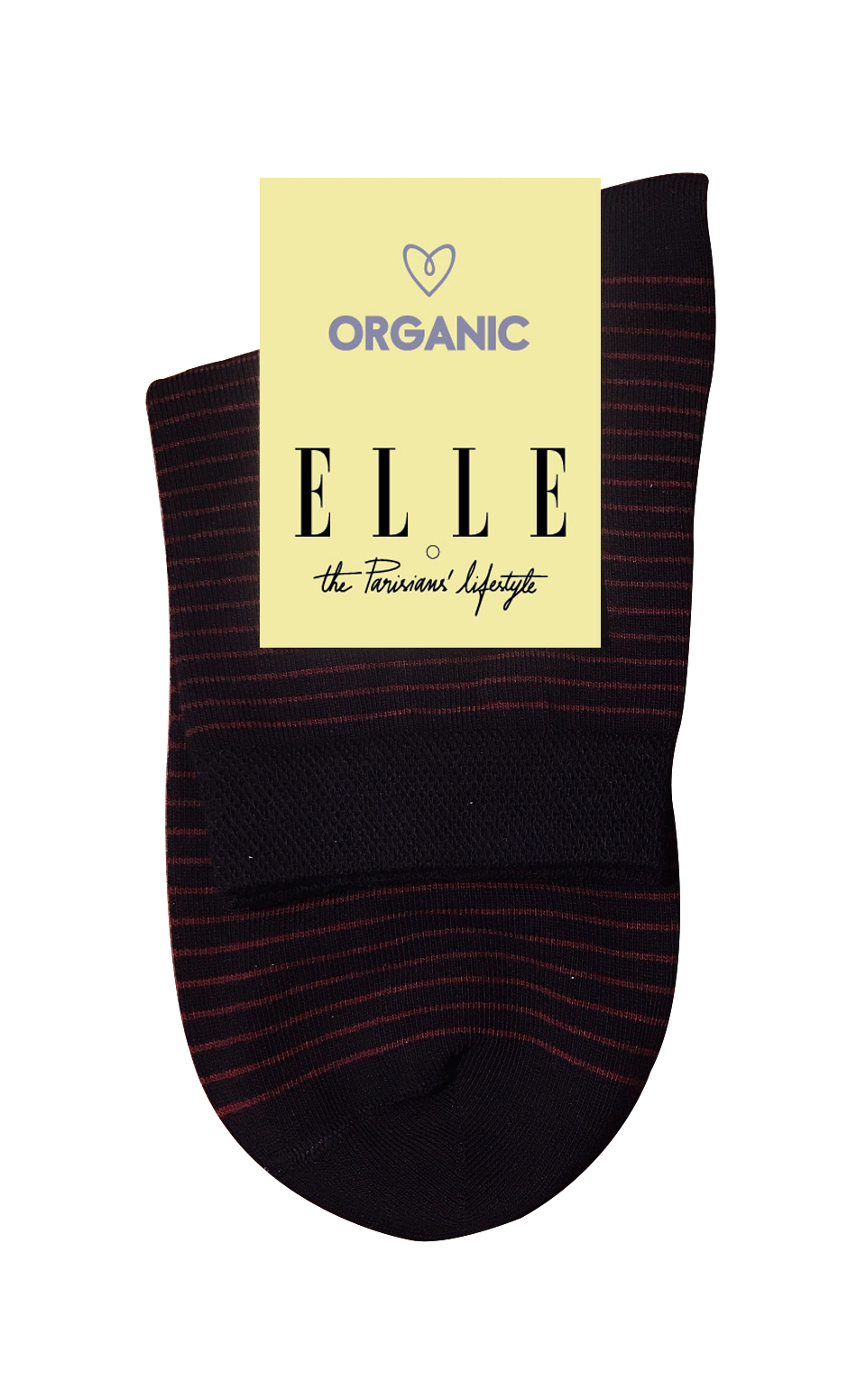 Vớ cổ cao nữ ELLE ELW03 - Cotton Organic - dệt trơn phối kẻ - Freesize - Hàng chính hãng