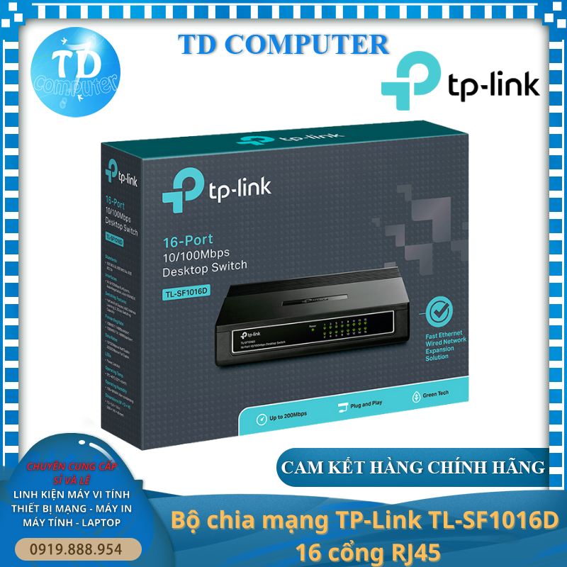 Thiết bị chia mạng TP-Link TL-SF1016D (10/100Mbps/ 16 Cổng/ Vỏ Nhựa) - Hàng chính hãng FPT phân phối