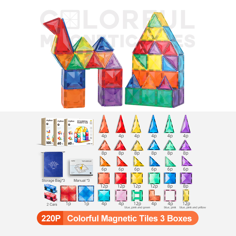 Đồ chơi Mideer xếp hình nam châm đa sắc cầu vồng 2 mẫu 60 - 100 chi tiết Colorful Magnetic Tiles