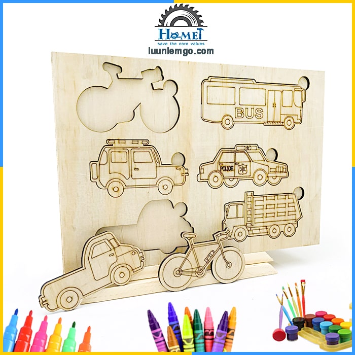 Bộ Tô Màu Gỗ Trang Trí Siêu Hot | Gồm Nhiều Sticker Tô Màu Các Loại Xe Độc Đáo.
