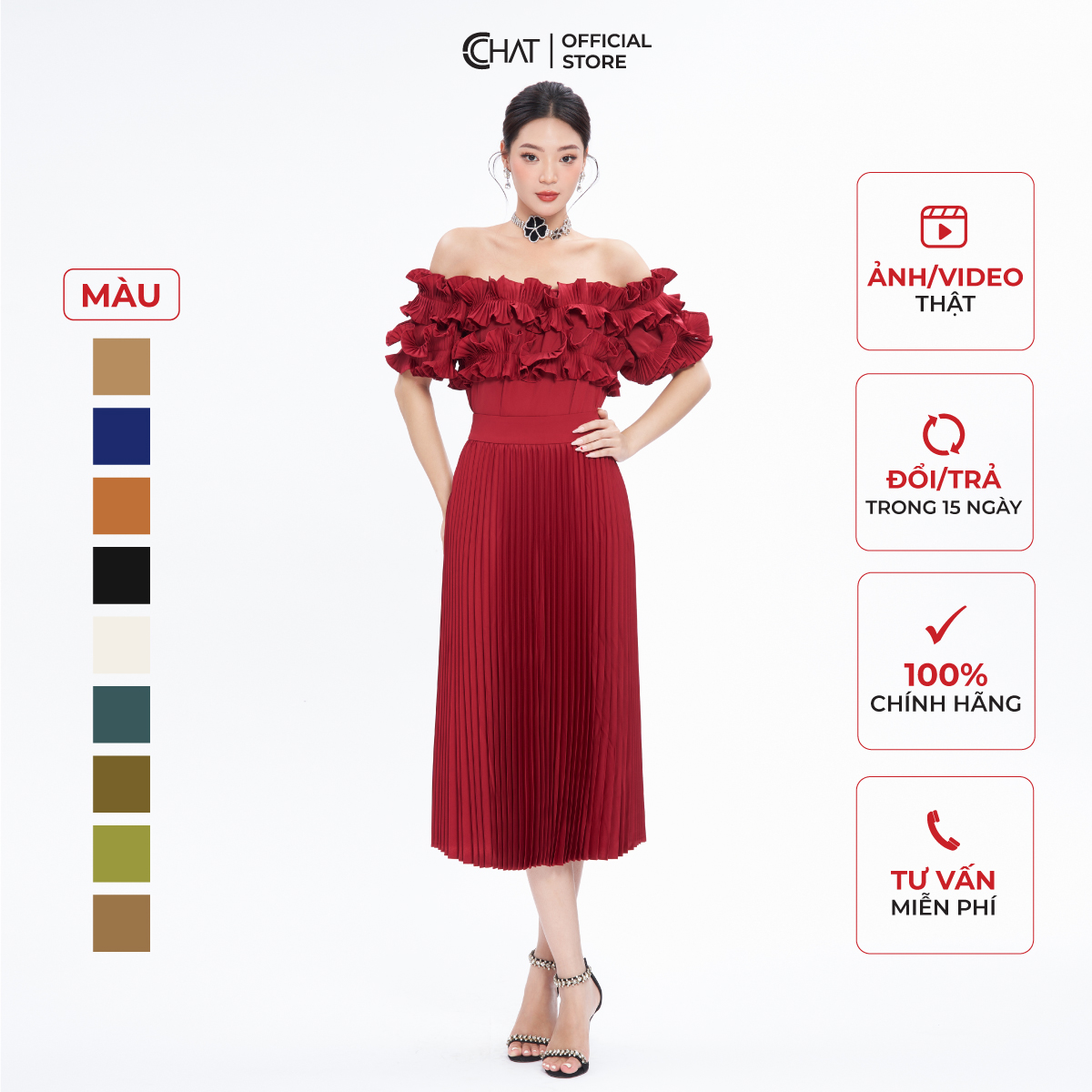 Chân Váy Dập Ly Dáng Dài Chất Mango Cao Cấp Mềm Mịn 92CDE2005LT