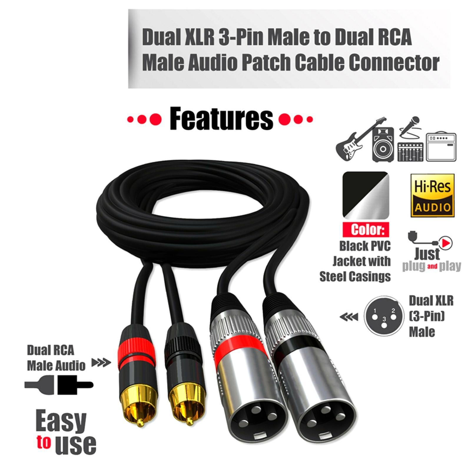 Dual  Male to Dual XLR Male Cable Splitter for Studio Monitor  1m