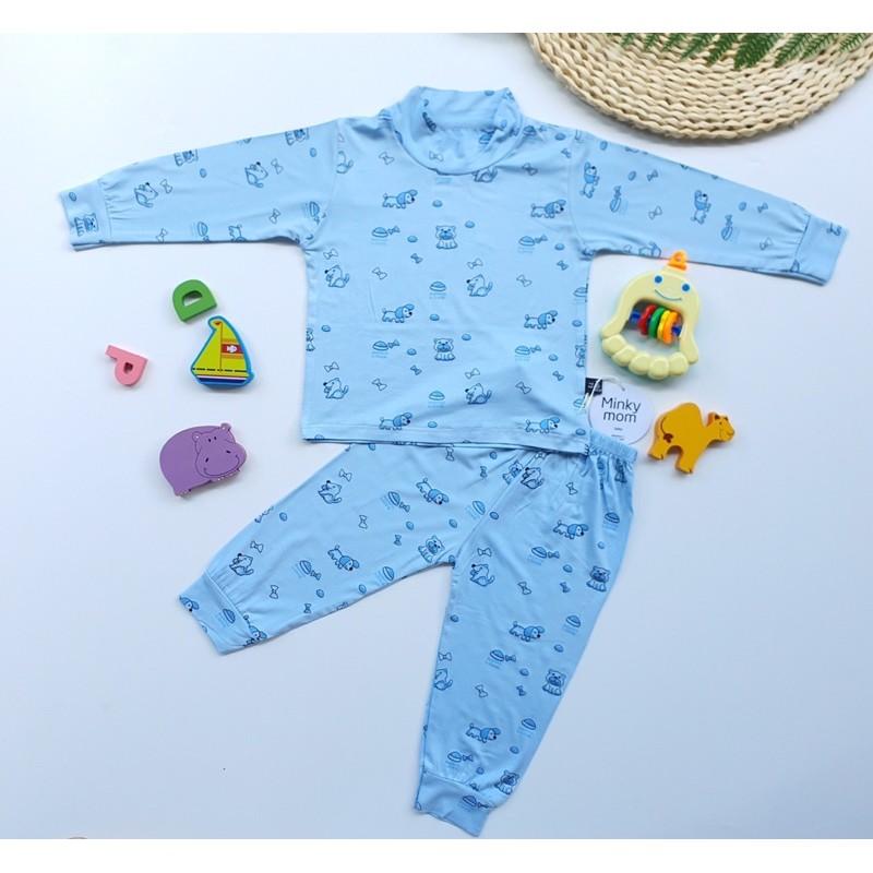 Bộ Dài tay cao cổ 3p Minky Mom chất thun lạnh cho bé trai be gái in hình dễ thương size 7-19kg