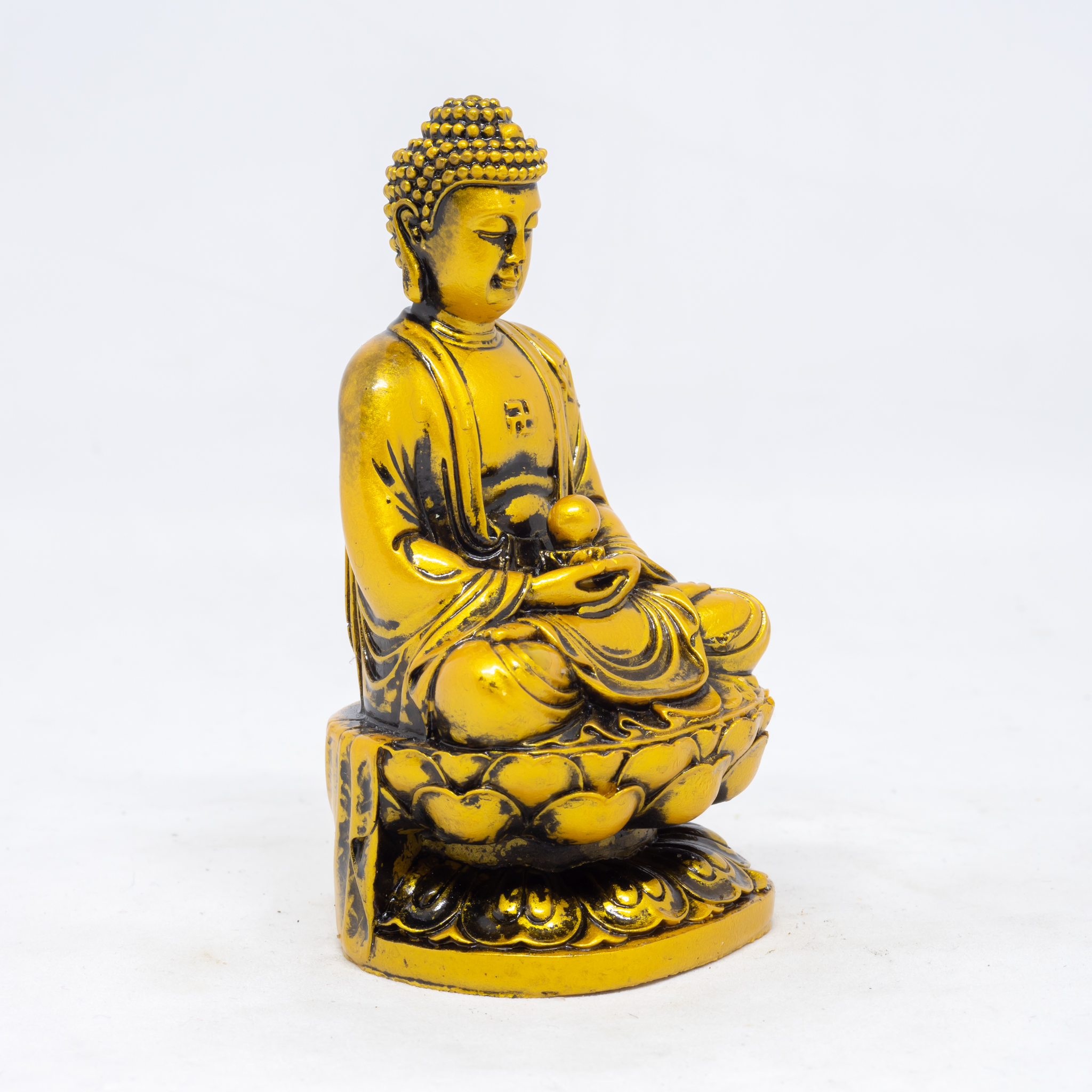 Tượng Phật A Di Đà ngồi thiền tòa sen bằng đá màu vàng cao 11cm