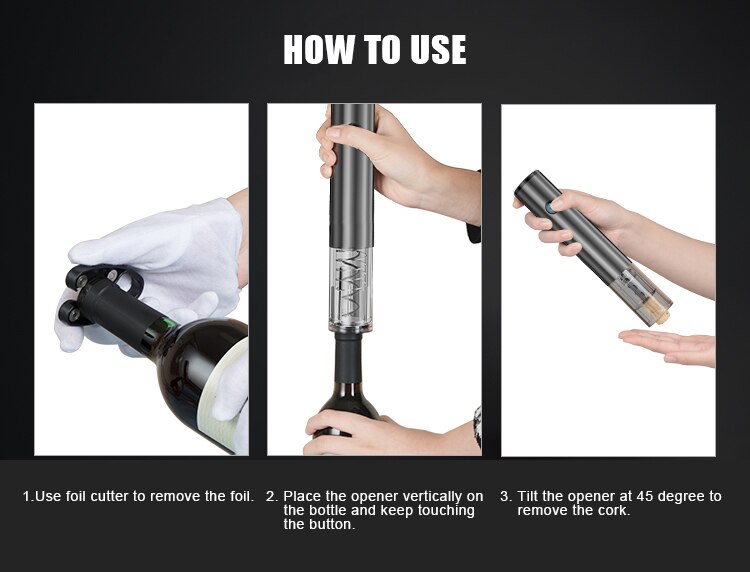 Quà Tặng Biếu ĐẲNG CẤP>>>Bộ Dụng Cụ Mở Rượu Vang 4in1 >> Nút Cảm Ứng >>> Pin Sạc