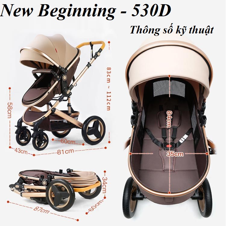 Luxury high quality  folding 3 in 1 baby stroller. / Xe đẩy em bé gấp gọn 3 trong 1 cao cấp