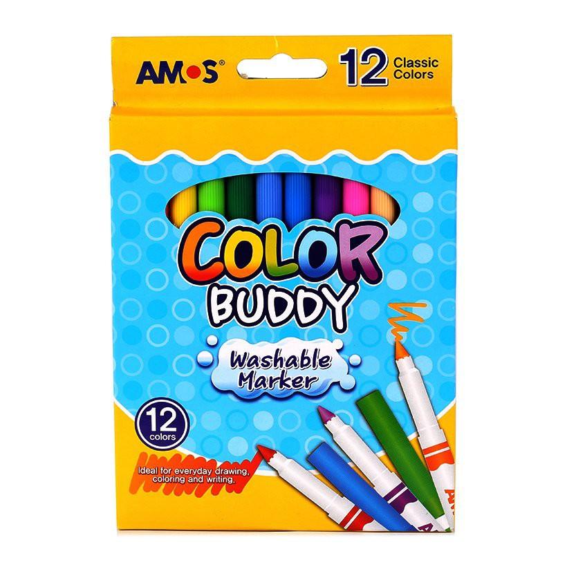 Bút dạ màu loại dài Amos Color Buddy CM12P-L - Hộp 12 bút (Hàn Quốc)