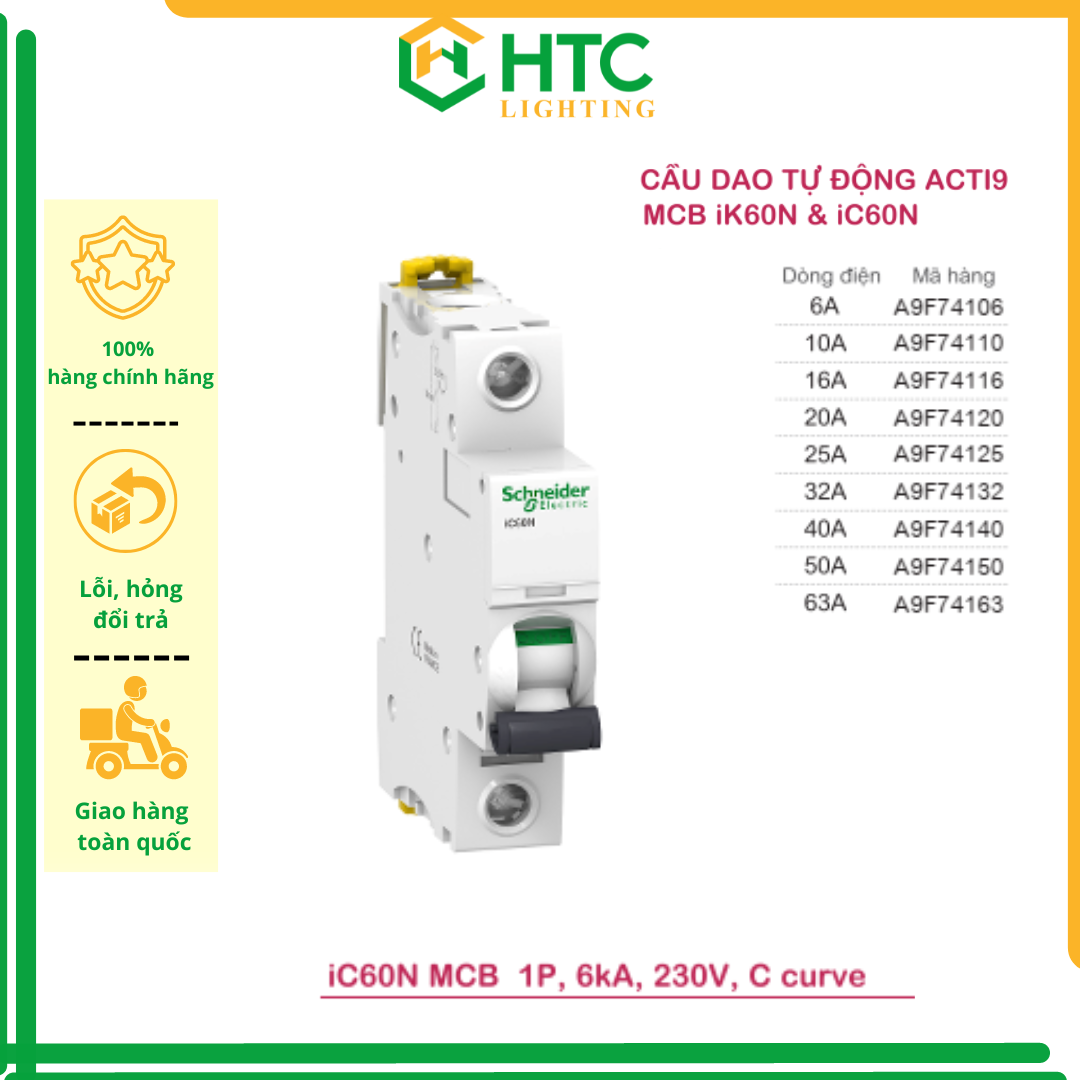 Cầu dao / Aptomat tự động MCB Acti9 iC60N 1P 6kA 230V