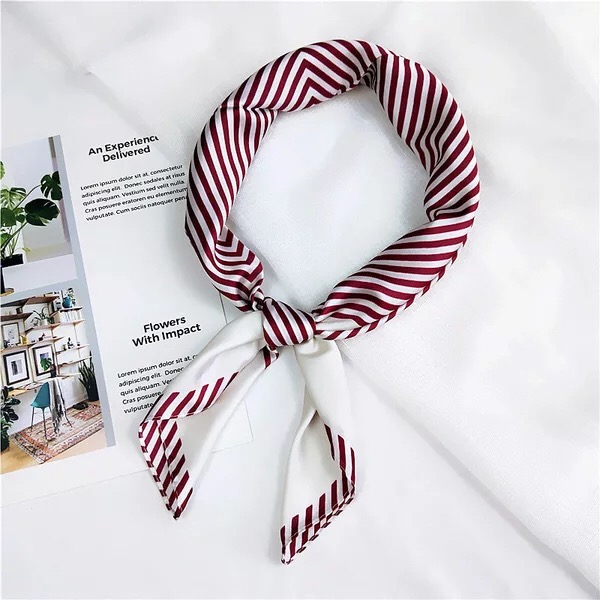 Khăn lụa vuông kẻ sọc phối viền size 70*70cm - Mã 7002